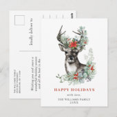 Elegant Deer Poinsettia Kerstfeest feestdag Briefkaart (Voorkant / Achterkant)