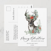 Elegant Deer Poinsettia Kerstfeest feestdag Briefkaart (Voorkant / Achterkant)