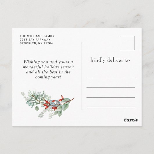 Elegant Deer Poinsettia Kerstfeest feestdag Briefkaart (Achterkant)
