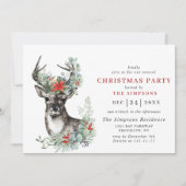 Elegant Deer Poinsettia Kerstfeestdag Kaart (Voorkant)