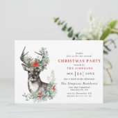 Elegant Deer Poinsettia Kerstfeestdag Kaart (Staand voorkant)