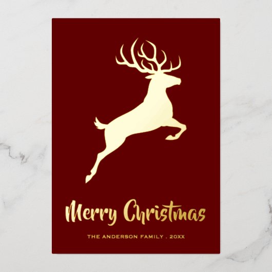 Elegant Deer Red en Gold Folie Feestdagenkaart (Voorkant)