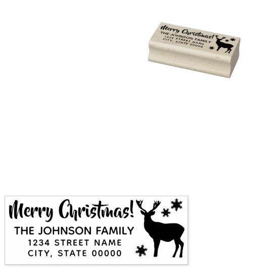 Elegant Deer silhouette Merry Kerstadres Rubberstempel (Gestempeld)