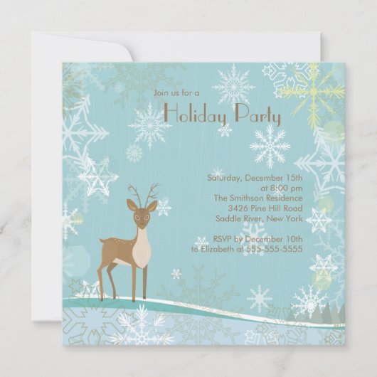 Elegant Deer Snowflakes Holiday Party Uitnodiging (Voorkant)