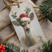 Elegant Deer with Santa Hat Christmas Cadeaulabel