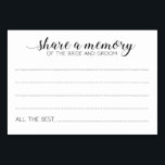 Elegant Delen Geheugen van Bruid bruidegom Bruilof Kaart<br><div class="desc">Deze elegante Share A Memory kaarten zijn de perfecte aanvulling op uw bruiloft receptie of bruiloft douche. Dit ontwerp is voorzien van een combinatie van handschrift en blokletters in zwart. Er is ruimte beschikbaar voor gasten om hun herinneringen en hun naam (namen) achter te laten. Onderdeel van het Alejandra collectie....</div>