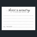 Elegant Delen Geheugen van Bruid bruidegom Bruilof Kaart<br><div class="desc">Deze elegante Share A Memory kaarten zijn de perfecte aanvulling op uw bruiloft receptie of bruiloft douche. Dit ontwerp is voorzien van een combinatie van handschrift en blokletters in zwart. Er is ruimte beschikbaar voor gasten om hun herinneringen en hun naam (namen) achter te laten. Onderdeel van het Alejandra collectie....</div>