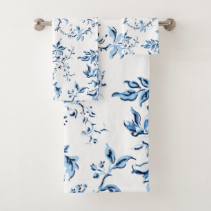 Elegant Delft Blue en White Floral Bad Handdoek