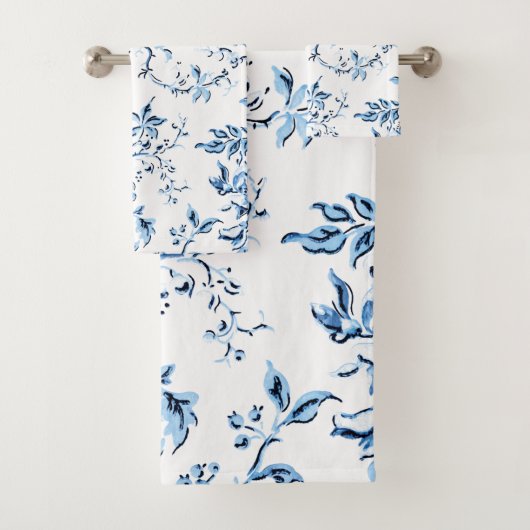 Elegant Delft Blue en White Floral Bad Handdoek (Insitu)