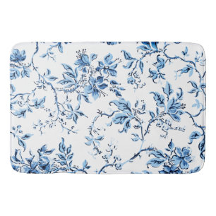 Elegant Delft Blue en White Floral Badmat