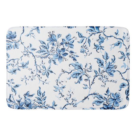 Elegant Delft Blue en White Floral Badmat (Voorkant)