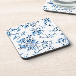 Elegant Delft Blue en White Floral Bier Onderzetter