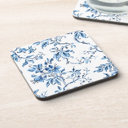Elegant Delft Blue en White Floral Bier Onderzetter (Linkerzijde)