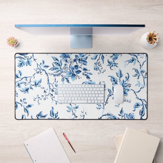 Elegant Delft Blue en White Floral Bureaumat (Kantoor 1)