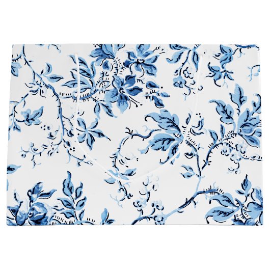 Elegant Delft Blue en White Floral Groot Cadeauzakje (Voorkant)