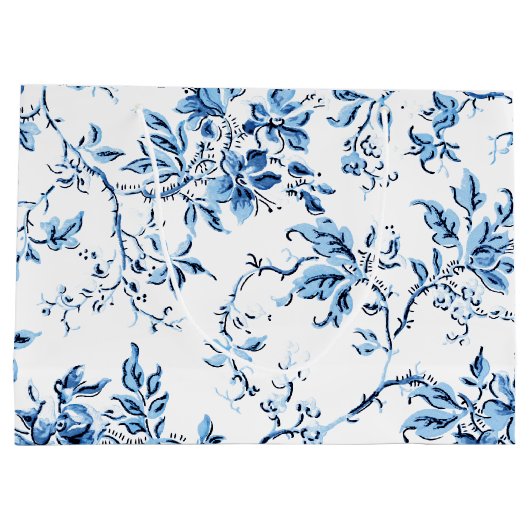 Elegant Delft Blue en White Floral Groot Cadeauzakje (Achterkant)
