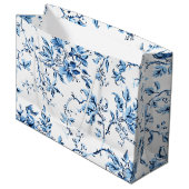 Elegant Delft Blue en White Floral Groot Cadeauzakje (Voorkant Gekanteld)