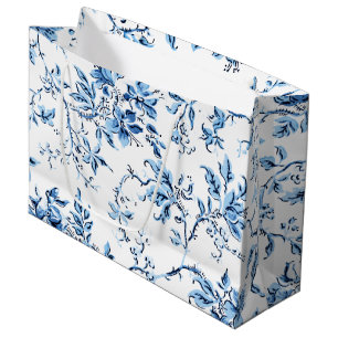 Elegant Delft Blue en White Floral Groot Cadeauzakje