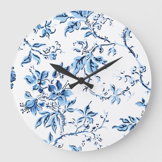 Elegant Delft Blue en White Floral Grote Klok (Voorkant)
