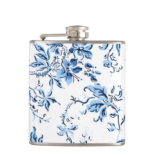 Elegant Delft Blue en White Floral Heupfles (Voorkant)