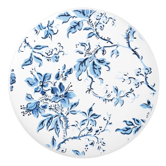 Elegant Delft Blue en White Floral Keramische Knop (Voorkant)