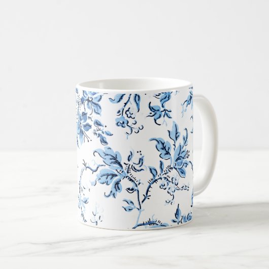 Elegant Delft Blue en White Floral Koffiemok (Voorkant rechts)