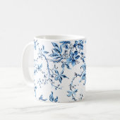 Elegant Delft Blue en White Floral Koffiemok (Voorkant links)