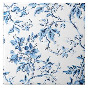 Elegant Delft Blue en White Floral Tegeltje