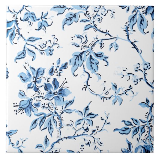 Elegant Delft Blue en White Floral Tegeltje (Voorkant)