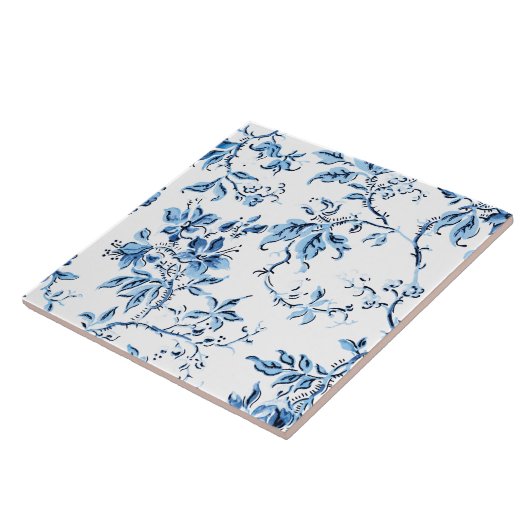 Elegant Delft Blue en White Floral Tegeltje (Zijkant)