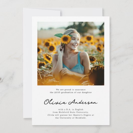 Elegant delicaat Afstuderen Script Photo Afstudere Aankondiging (Achterkant)