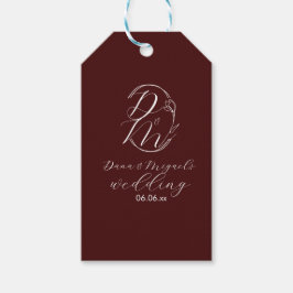 Elegant Delicaat Bloemend Wedding Logo Diep Burgun Cadeaulabel