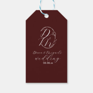 Elegant Delicaat Bloemend Wedding Logo Diep Burgun Cadeaulabel