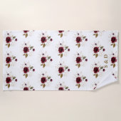 Elegant Delicaat Burgundy Gouden Bloemen Monogram Strandlaken (Voorkant)