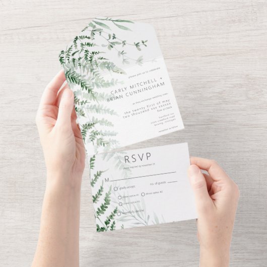 Elegant Delicaat Groen Varen Diner All In One Uitnodiging (Afscheurbaar)