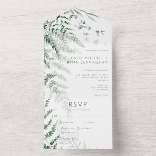 Elegant Delicaat Groen Varen Diner All In One Uitnodiging (Binnen)