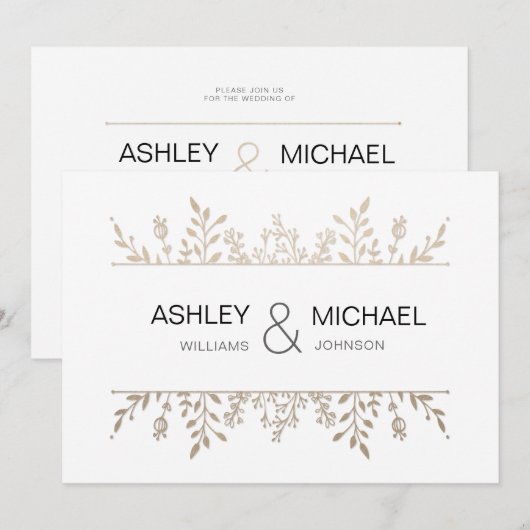 Elegant Delicaat Roos Goud Chique Bruiloft Uitnodi Kaart (Voorkant / Achterkant)