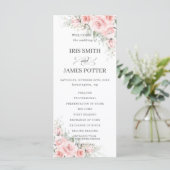 Elegant Delicate Blush Pink Bloemen Bruiloft Progr Programmakaart (Staand voorkant)