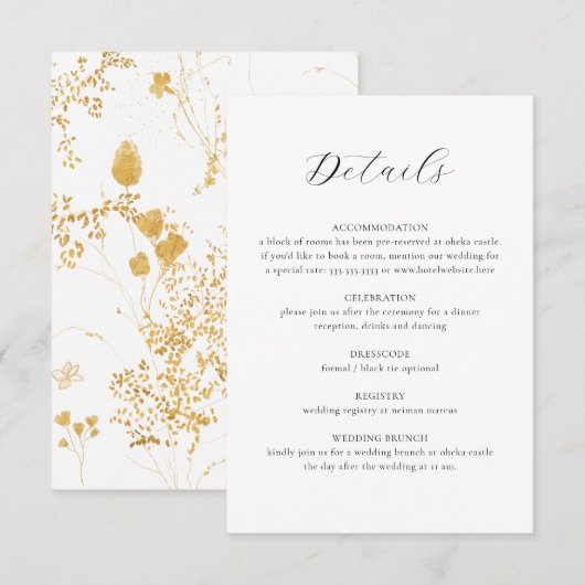 Elegant Delicate Floral Calligraphy Wedding Detail Informatiekaartje (Voorkant / Achterkant)