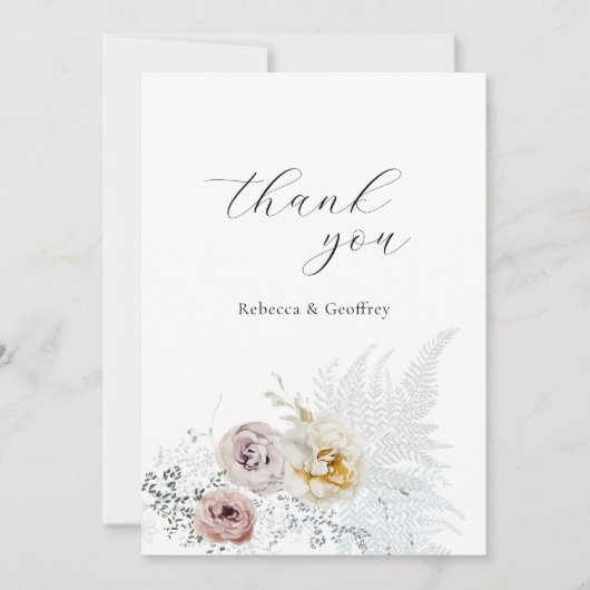 Elegant Delicate Floral Rozen Calligraphy Wedding Bedankkaart (Voorkant)