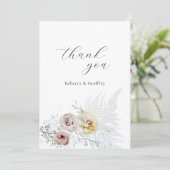 Elegant Delicate Floral Rozen Calligraphy Wedding Bedankkaart (Staand voorkant)