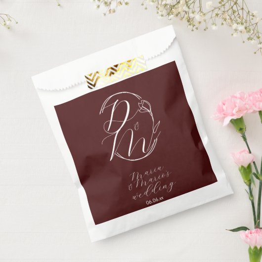 Elegant Delicate Floral Wedding Logo Deep Burgundy Bedankzakje (Gezegeld)
