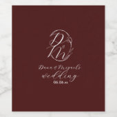 Elegant Delicate Floral Wedding Logo Deep Burgundy Wijn Etiket (Enkel label)
