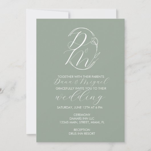 Elegant Delicate Floral Wedding Logo Monogramed A Kaart (Voorkant)