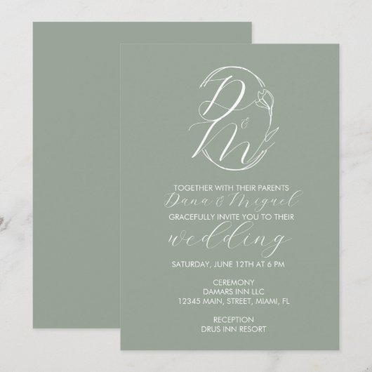 Elegant Delicate Floral Wedding Logo Monogramed A Kaart (Voorkant / Achterkant)