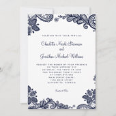 Elegant Delicate Kant Bruiloft Navy Blauw Wit Chic Kaart (Voorkant)