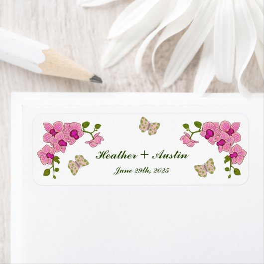 Elegant Delicate Paars Orchids Bohemian Botanical Etiket (Insitu)