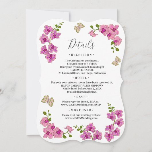 Elegant Delicate Paarse Orchideeën Details Bruilof Kaart (Voorkant)