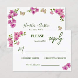 Elegant Delicate Paarse Orchids Bohemian RSVP Card Kaartje
