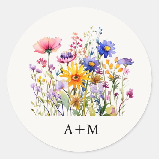 Elegant Delicate Ppress Floral Monogram Weddenscha Ronde Sticker (Voorkant)